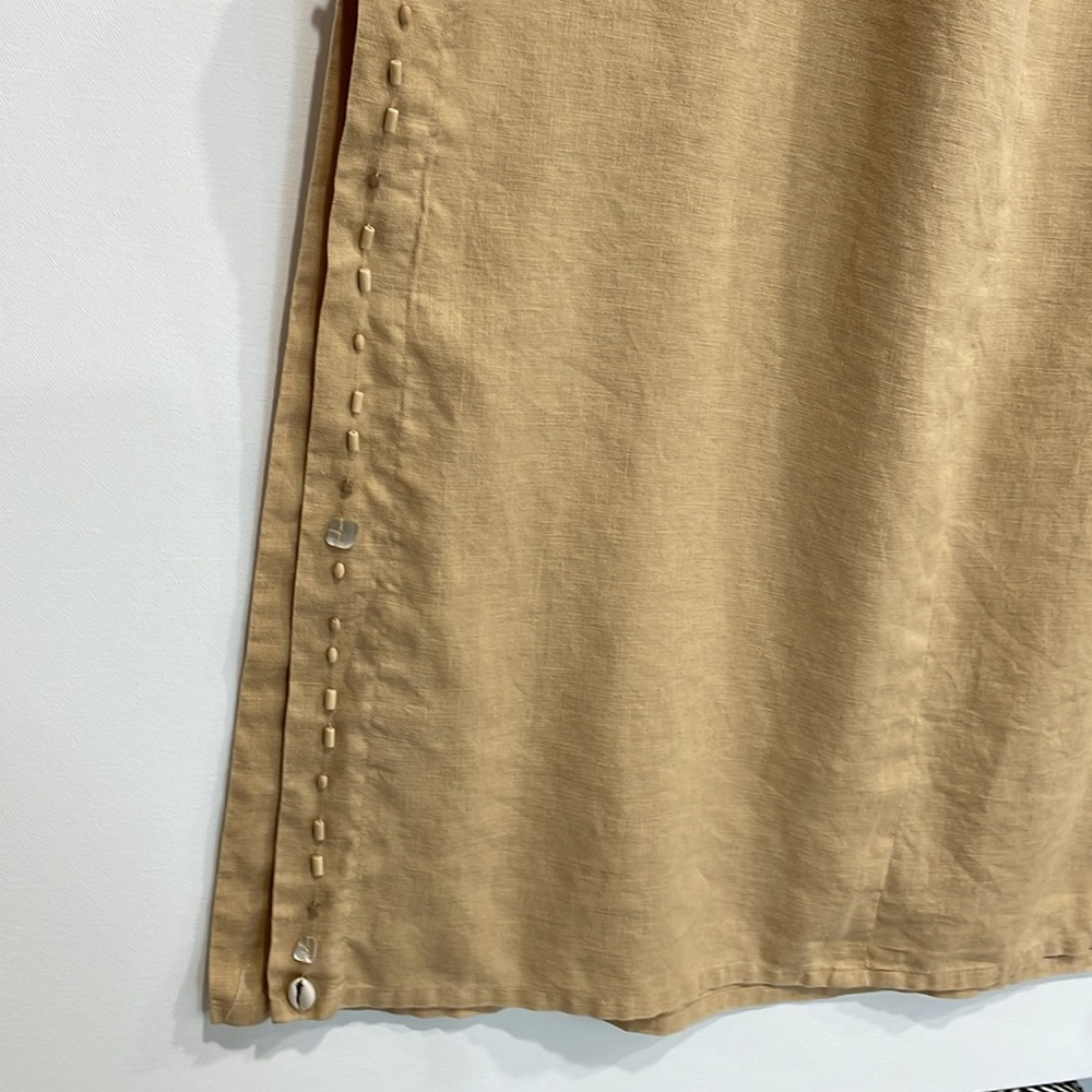 Cavita 100% Linen Beaded Seashell Maxi Skirt Size 18 Khaki Tan A-Line Side Slit - Picture 6 of 14